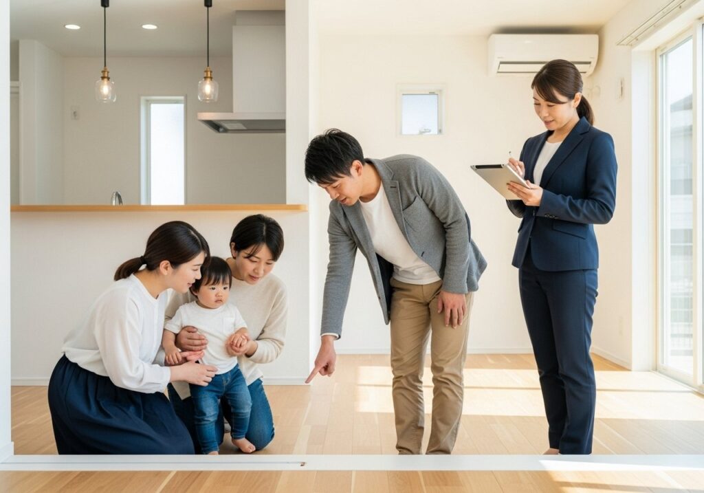 物件を見学する家族