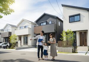 建売住宅の物件探しをする家族