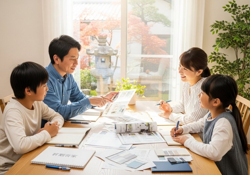 家づくりについて話し合う家族